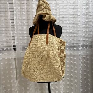 Tan Woven Tote Bag from target / matching hat (straw material)